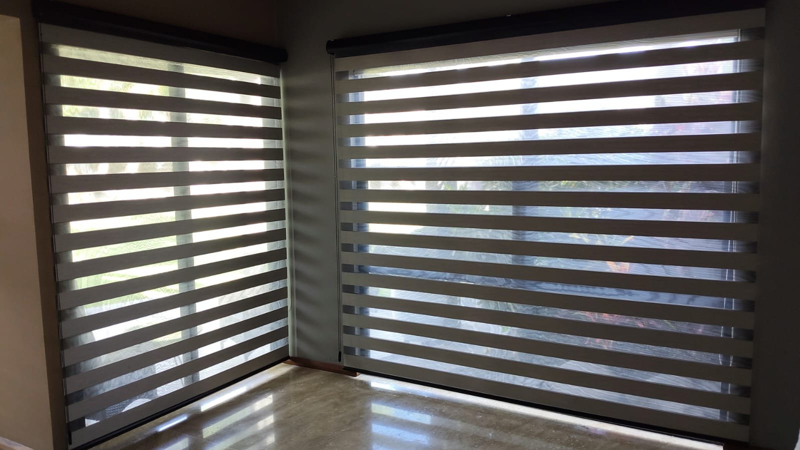 Persianas Sheer Elegance blackout en ventanal