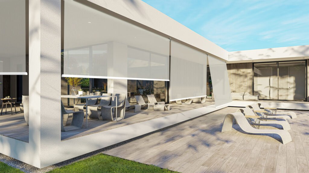 Toldos de caída vertical en terraza residencial